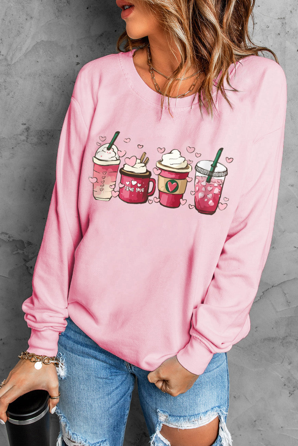 Valentines Sweet Drinking Graphic Print Sweatshirt