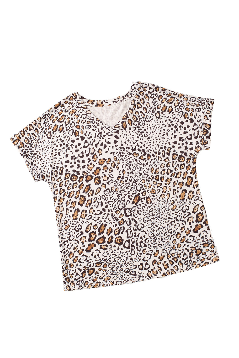 Leopard Leopard Print Loose Fit V Neck T Shirt