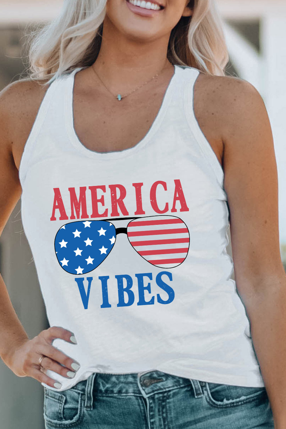 AMERICA VIBES Sunglass Graphic Print Racerback Tank Top