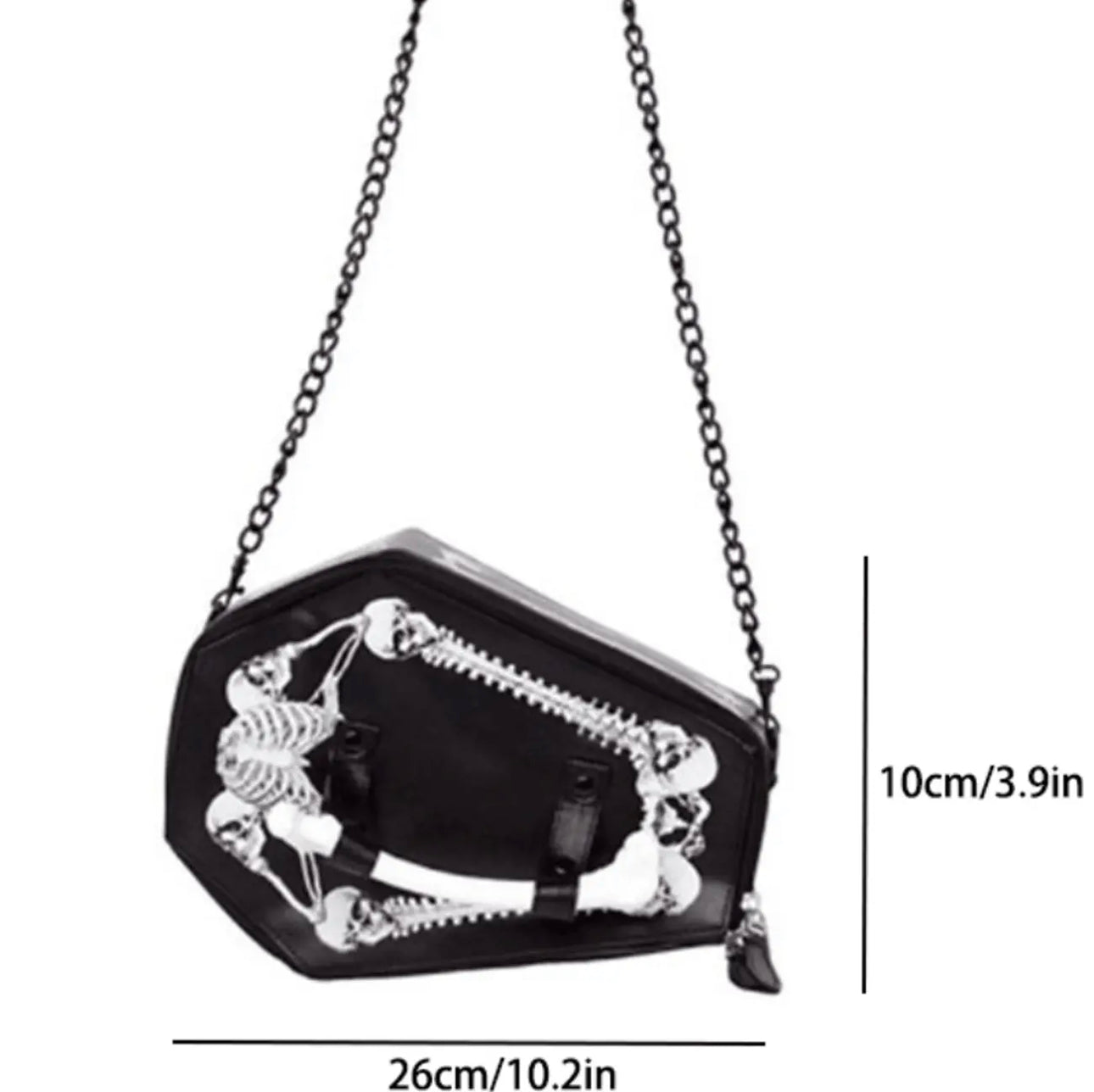 Y2K Style Skeleton Shoulder Bag, Gothic Punk PU Leather Crossbody Bag, Metal Chain Zipper Shoulder Bag