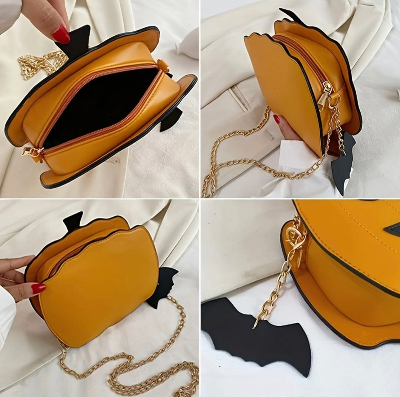 Pumpkin Shaped Funny Shoulder Bag, PU Leather Zipper Shoulder Bag, Metal Chain Personality Crossbody Bag