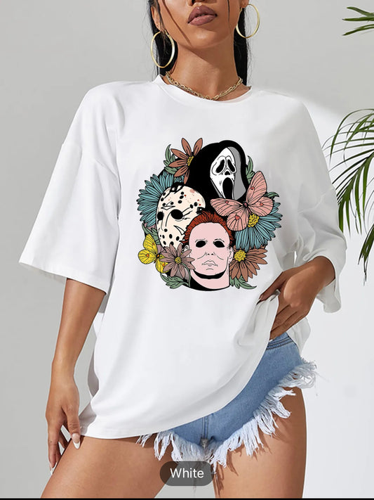 Women's Plus Size Ghost Print Oversized T-Shirt - Stylish & Comfy Casual Graphic Tee