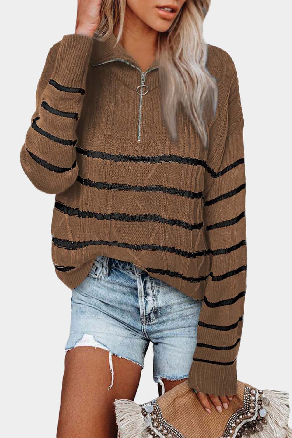 Striped Half Zip Pullover Sweater