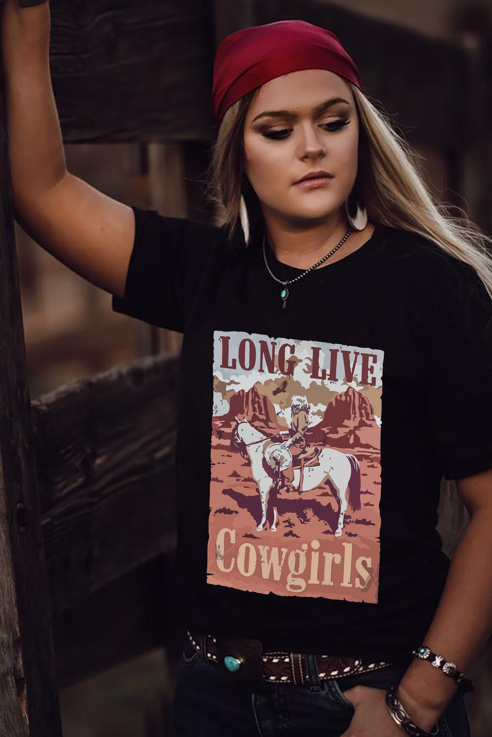 LONG LIVE Cowgirls Graphic Print Short Sleeve T Shirt