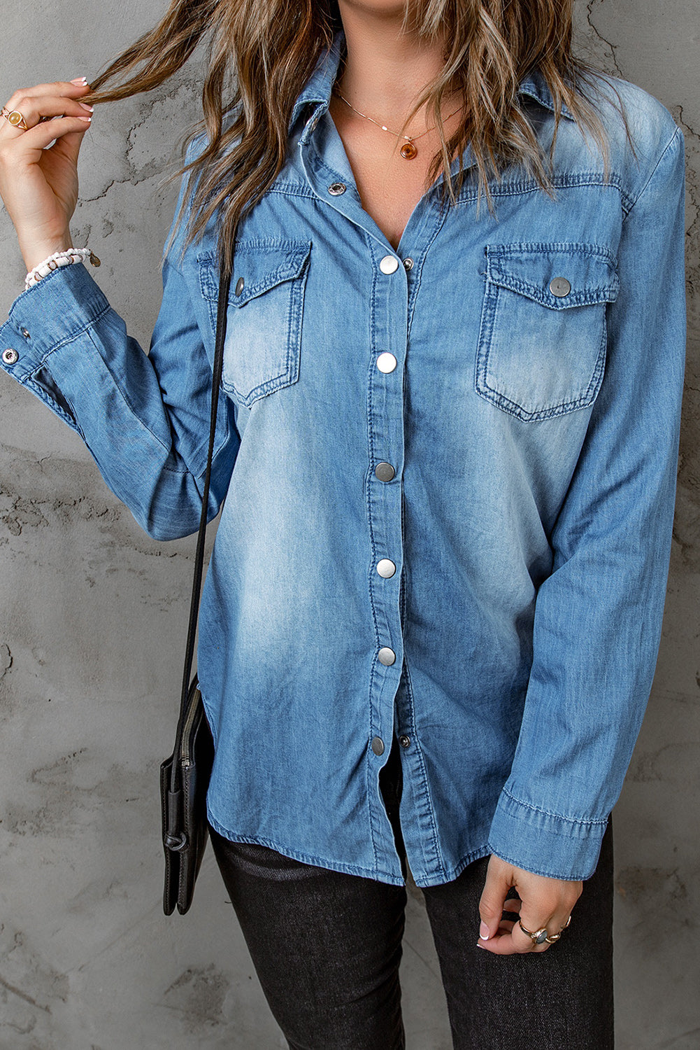 Vintage Washed Snap Button Denim Shirt