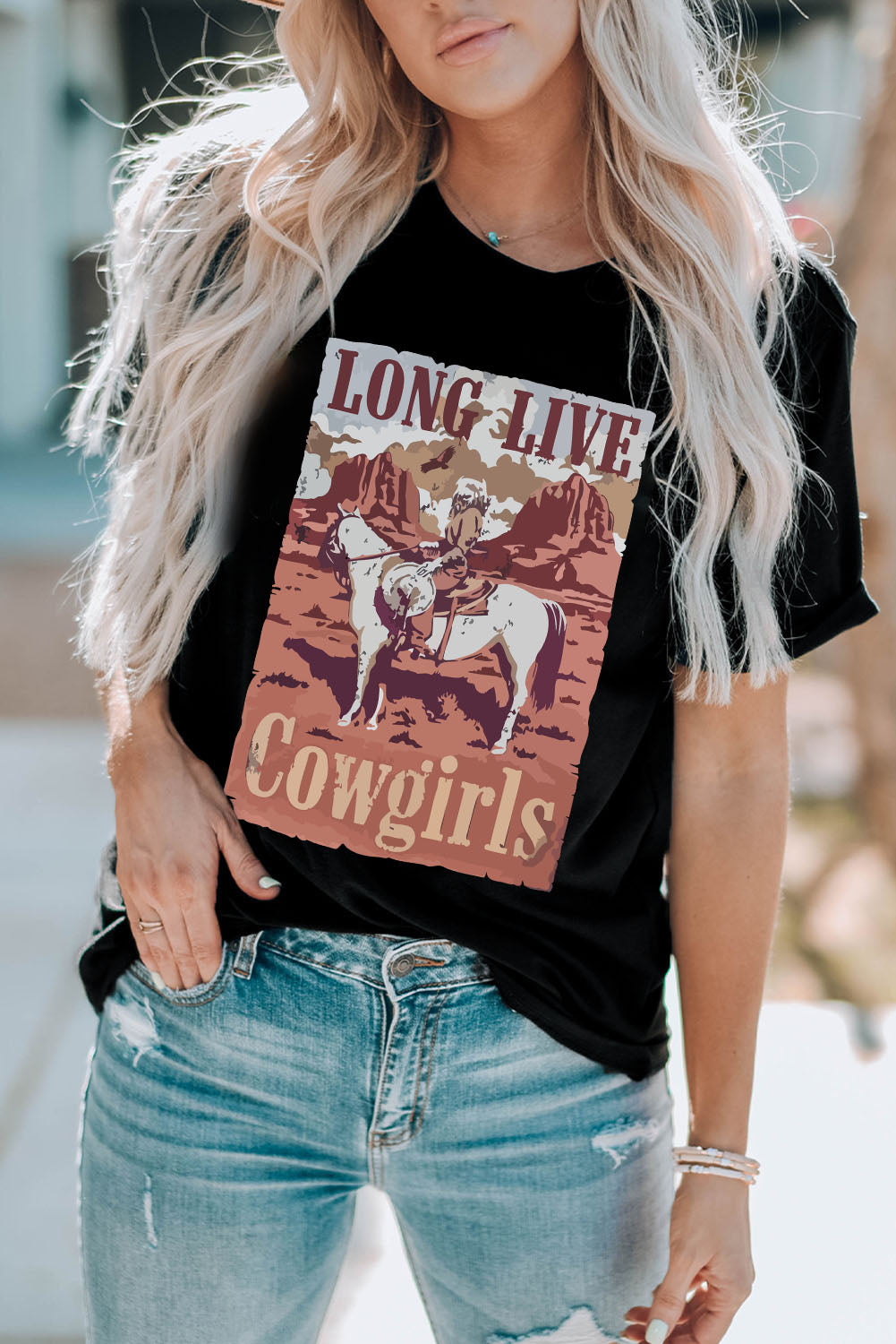 LONG LIVE Cowgirls Graphic Print Short Sleeve T Shirt