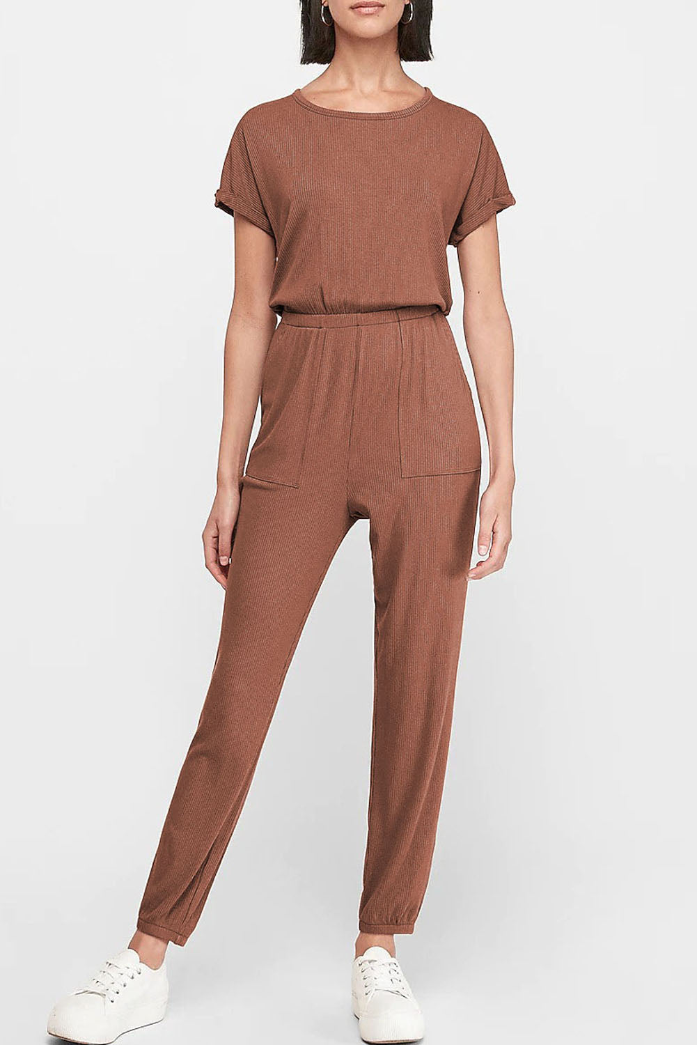 Ribbed Short Sleeve Jumpsuit