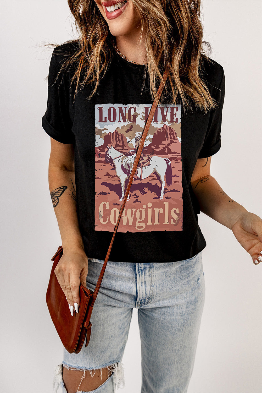 LONG LIVE Cowgirls Graphic Print Short Sleeve T Shirt