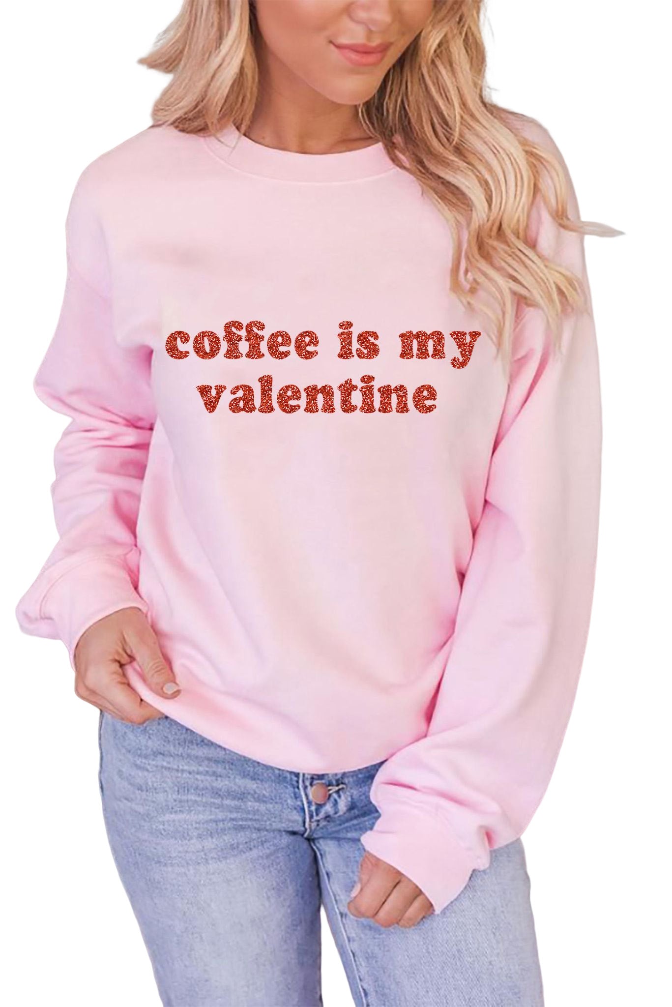 Sequined Coffee is my Valentine Graphic Pullover Sweatshirt