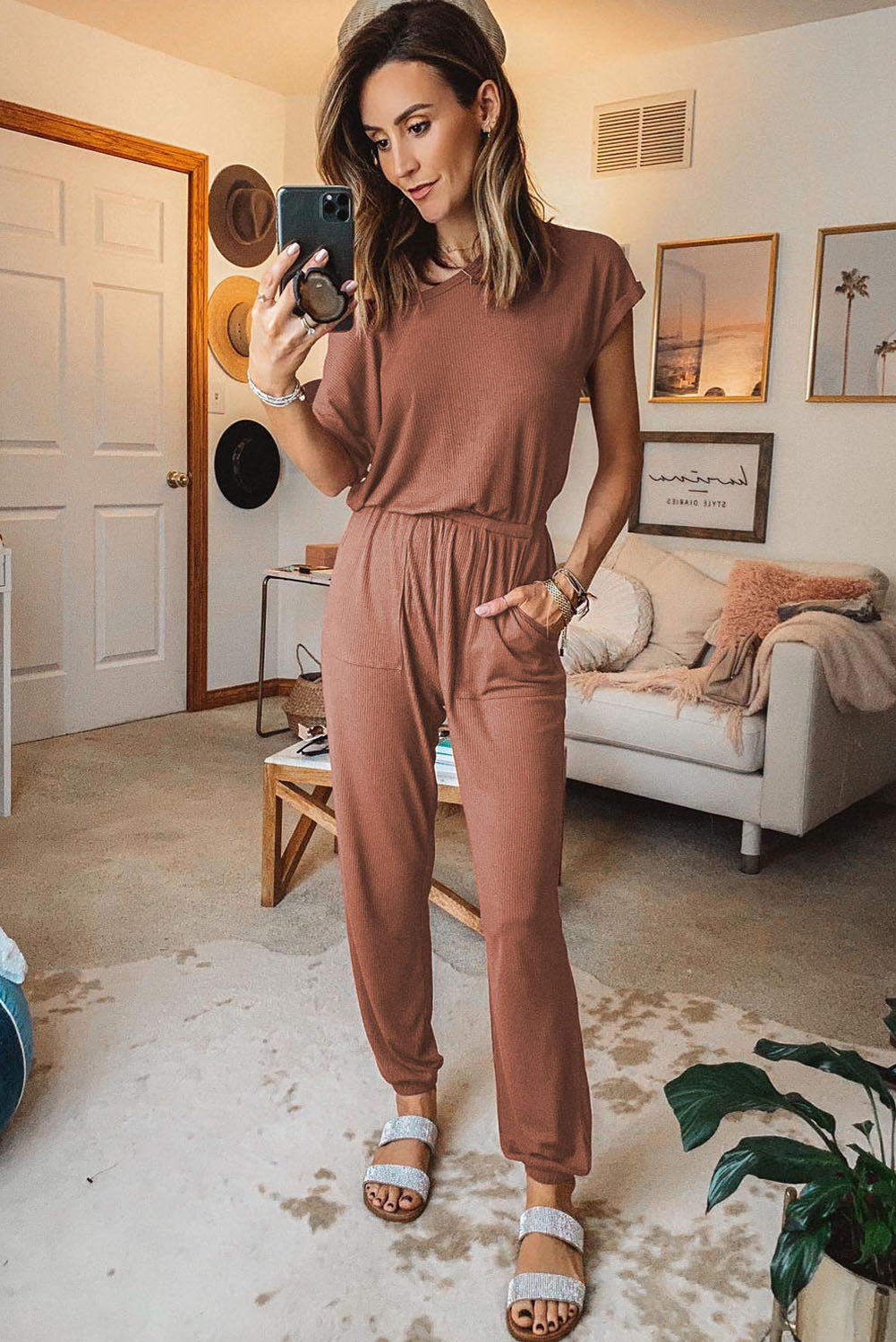 Ribbed Short Sleeve Jumpsuit