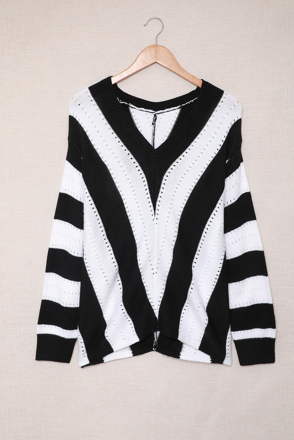 Striped Colorblock V Neck Knitted Sweater