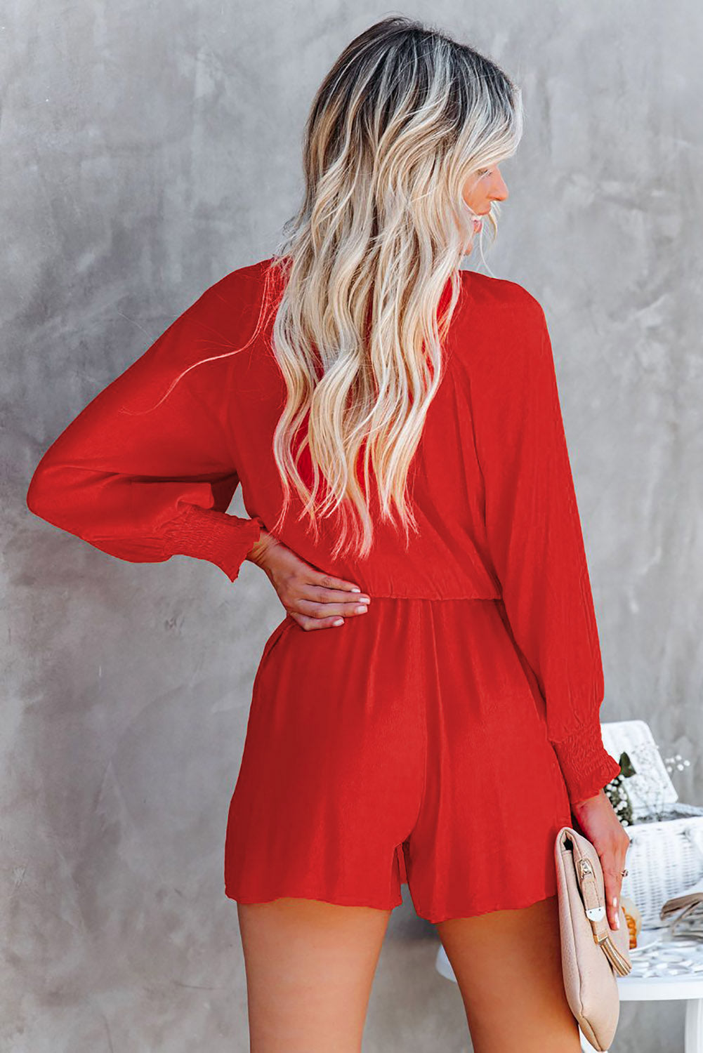 Tie Knot Puff Long Sleeve Romper