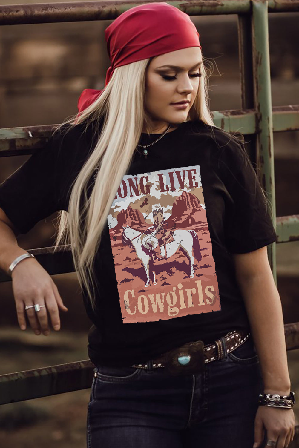 LONG LIVE Cowgirls Graphic Print Short Sleeve T Shirt