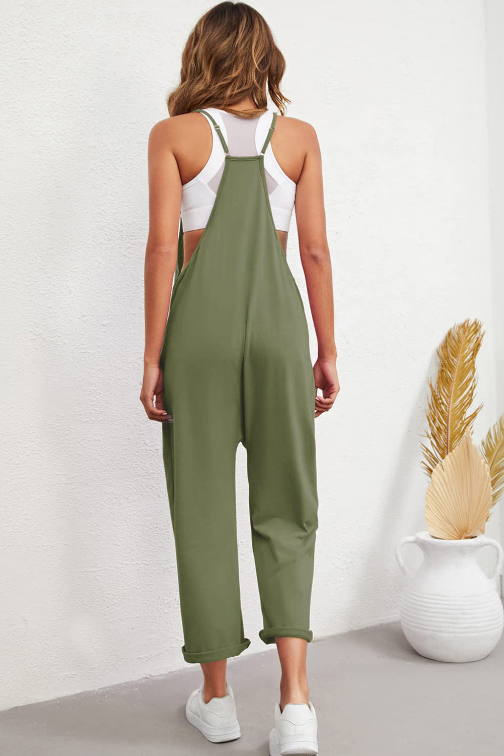 Pocketed Adjustable Spaghetti Strap Straight Leg Jumpsuit