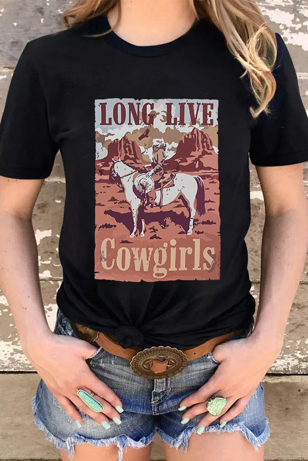 LONG LIVE Cowgirls Graphic Print Short Sleeve T Shirt