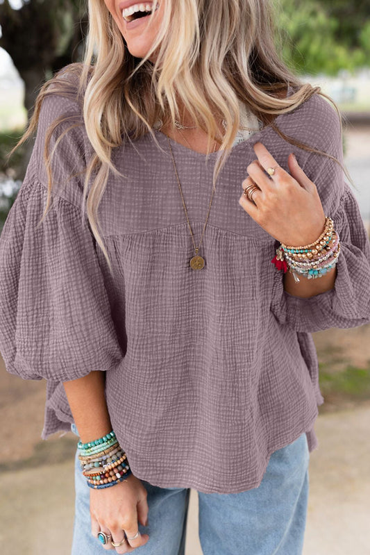 Textured Bubble Sleeves Top