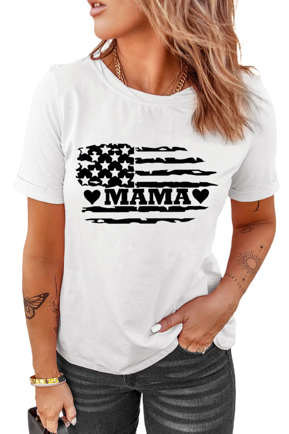 USA Flag MAMA Print Graphic Tee