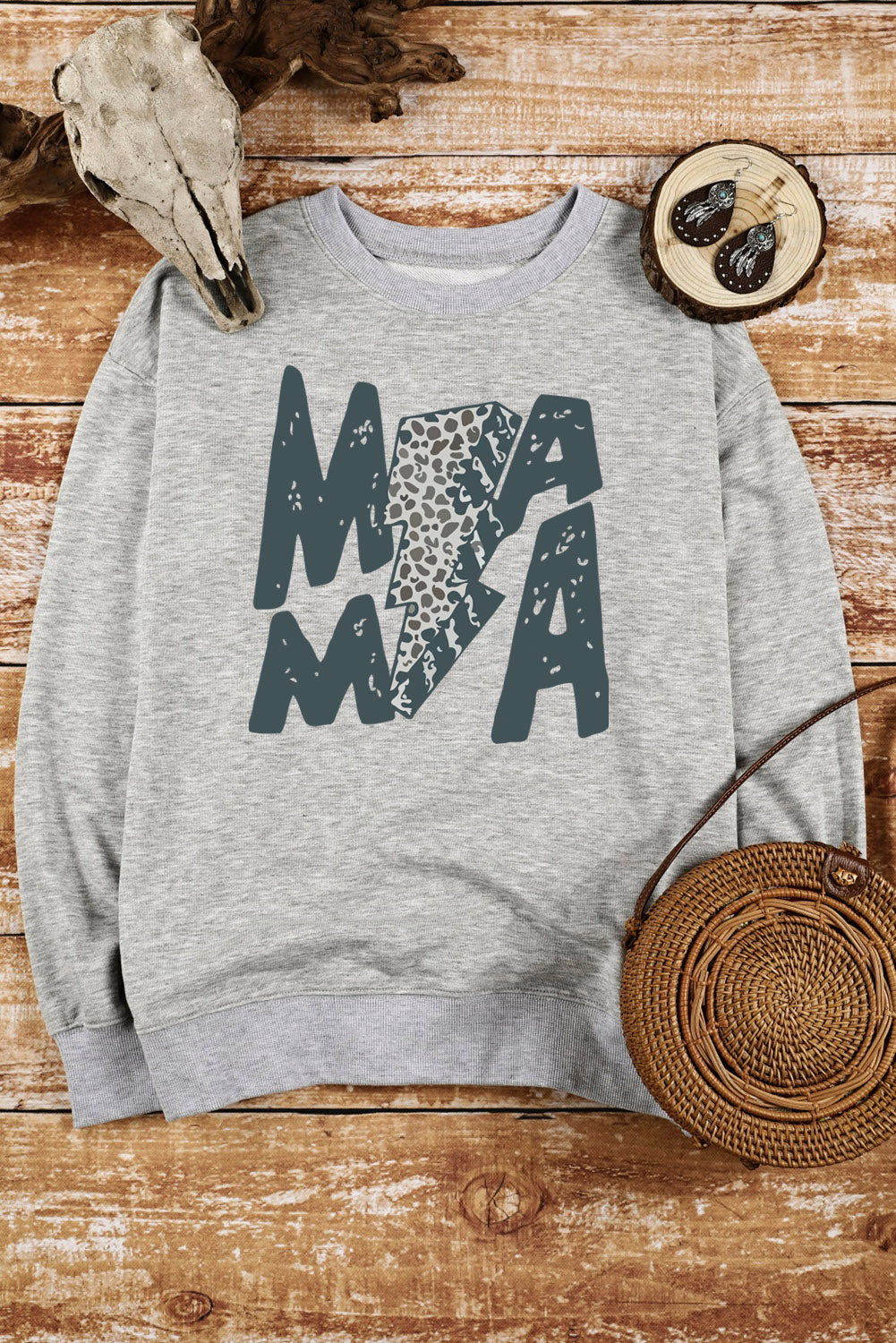 MAMA Lightning Leopard Print Long Sleeve Sweatshirt