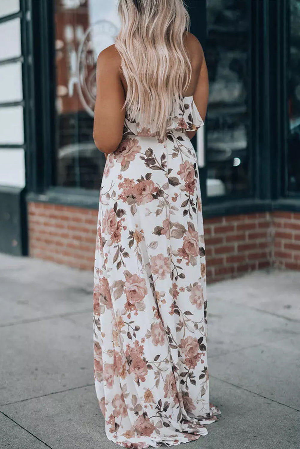 Floral Slit Ruffled Halterneck Maxi Dress