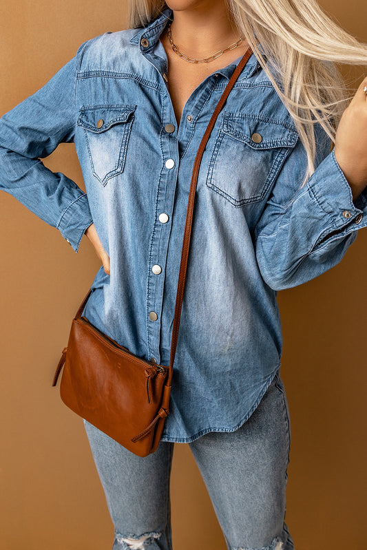 Vintage Washed Snap Button Denim Shirt