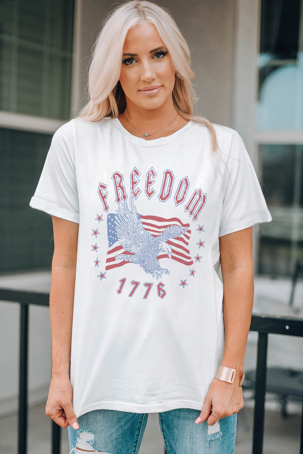 FREEDOM Eagle Flag Print 1776 Graphic Tee