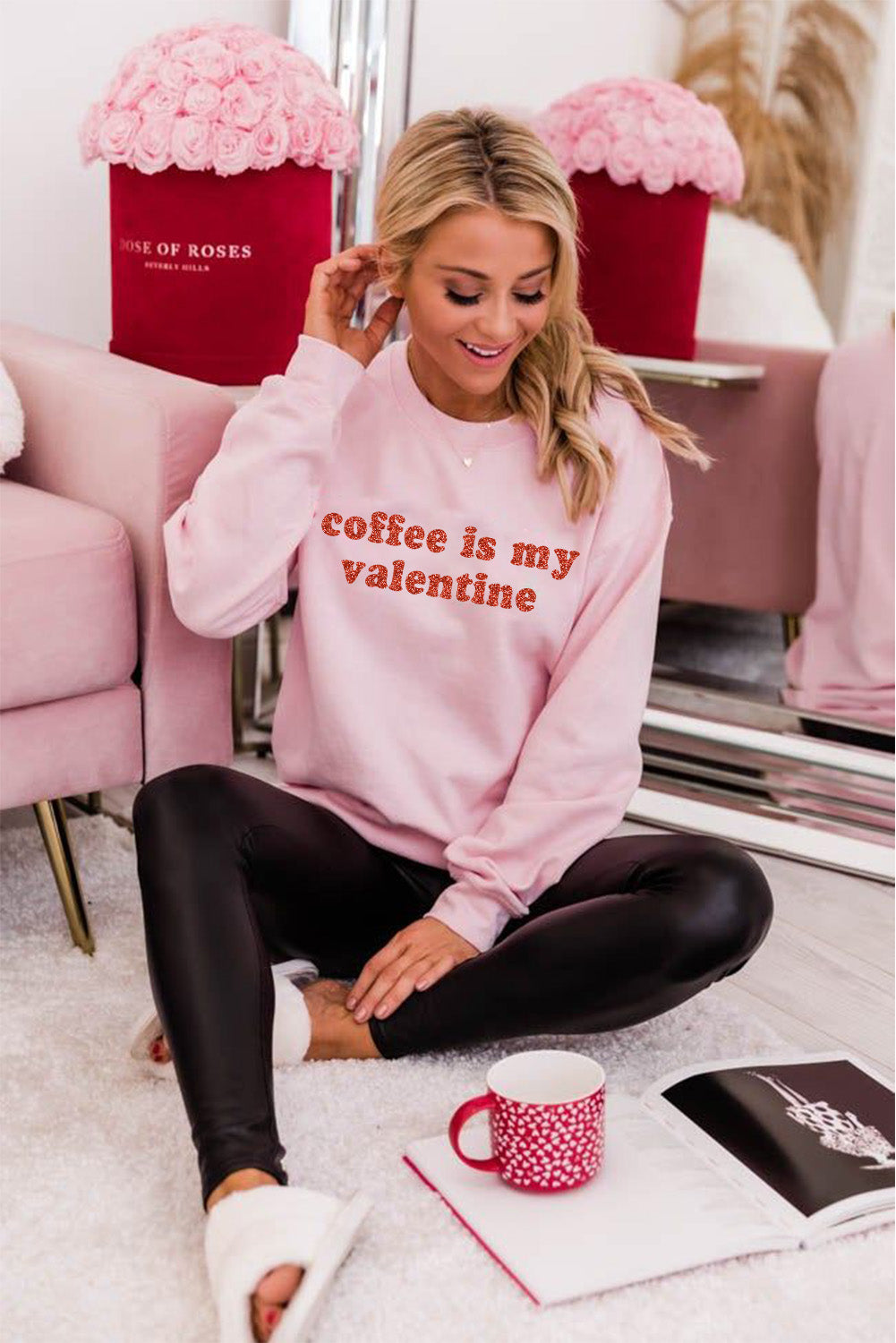 Sequined Coffee is my Valentine Graphic Pullover Sweatshirt