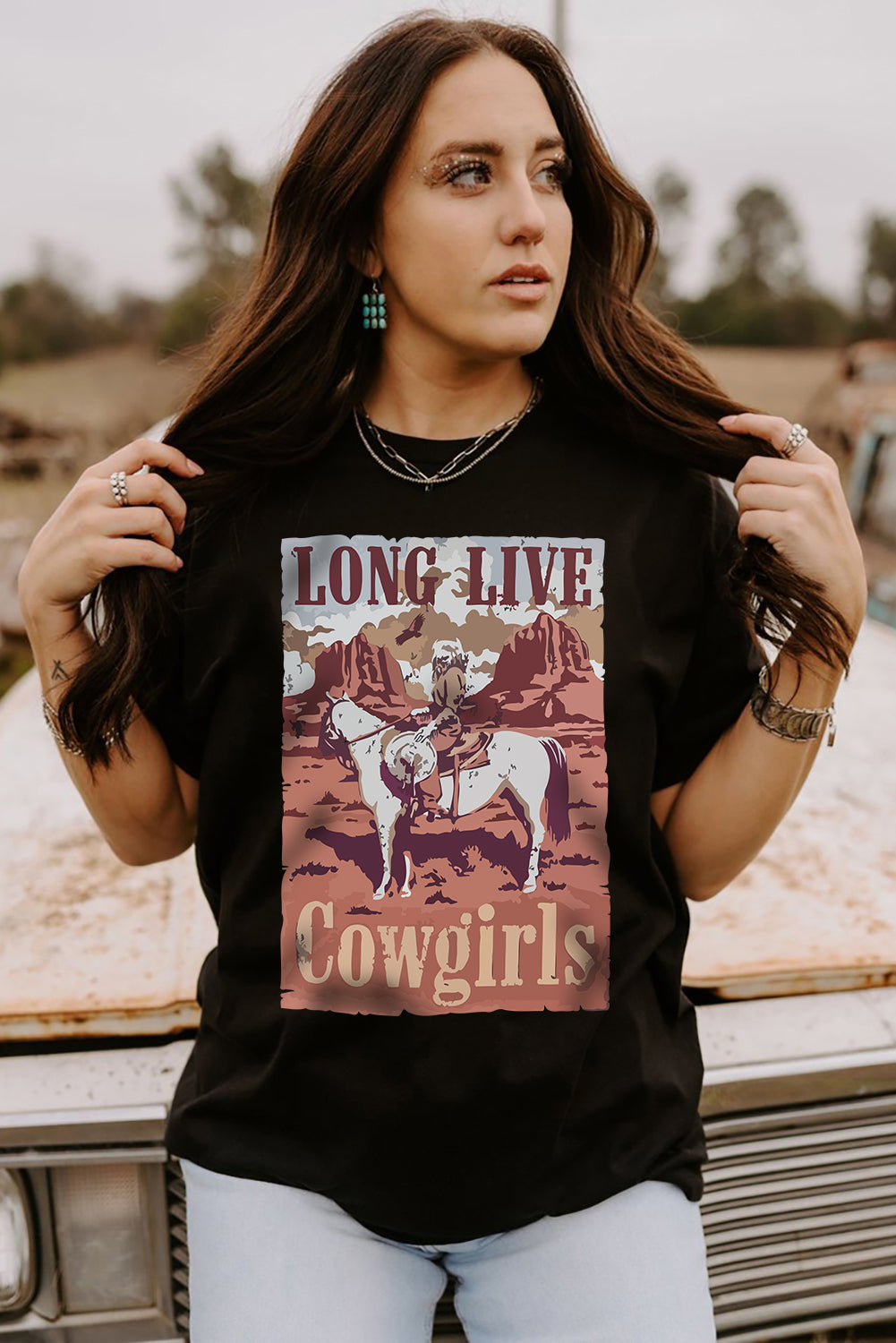 LONG LIVE Cowgirls Graphic Print Short Sleeve T Shirt