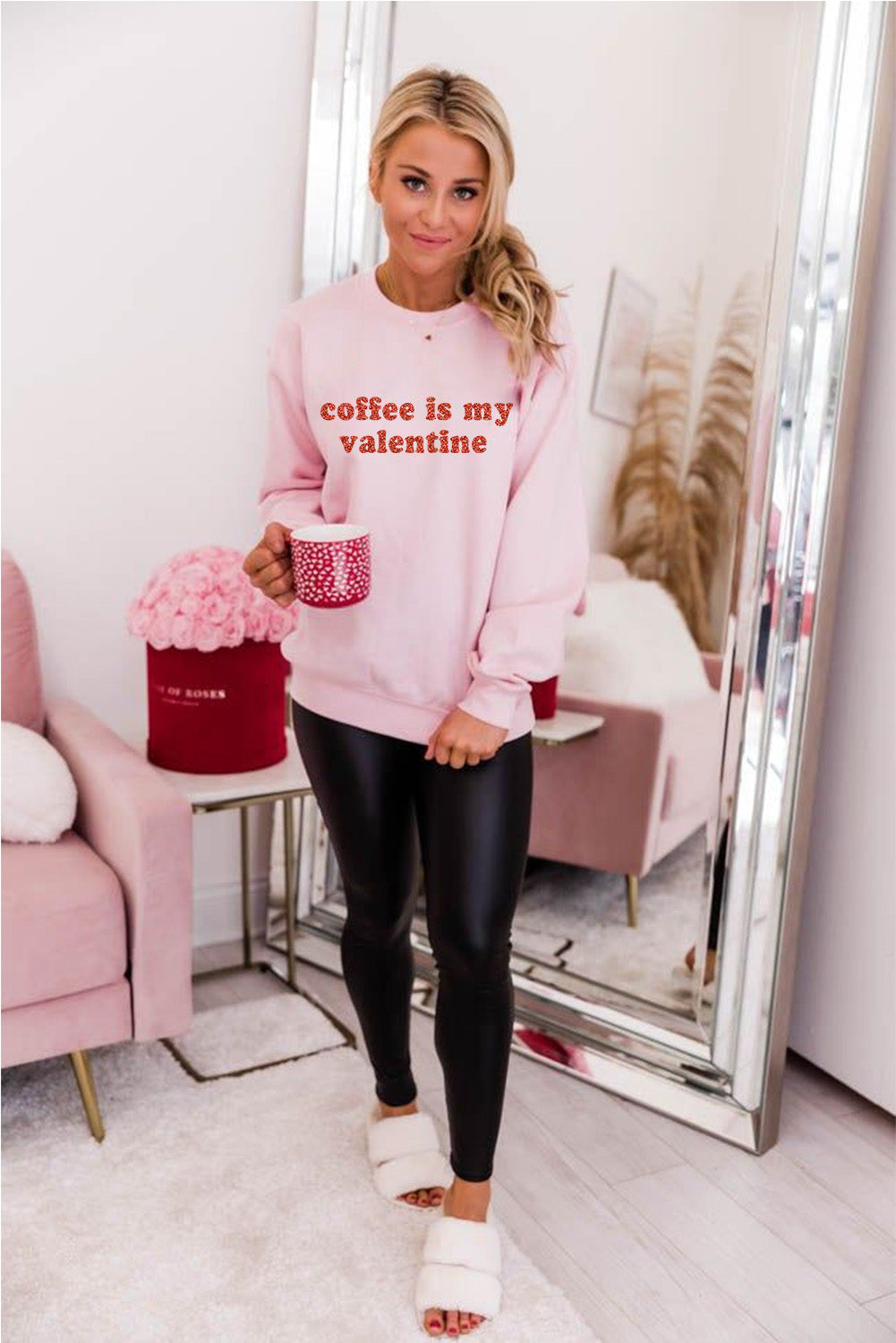 Sequined Coffee is my Valentine Graphic Pullover Sweatshirt