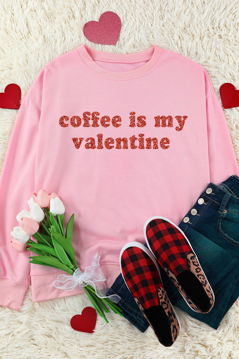 Sequined Coffee is my Valentine Graphic Pullover Sweatshirt