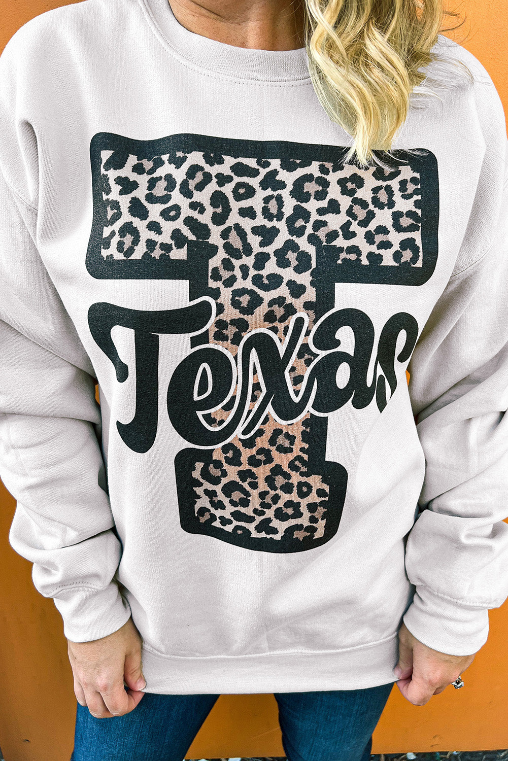 T Texas Leopard Print Long Sleeve Oversized Sweatshirt