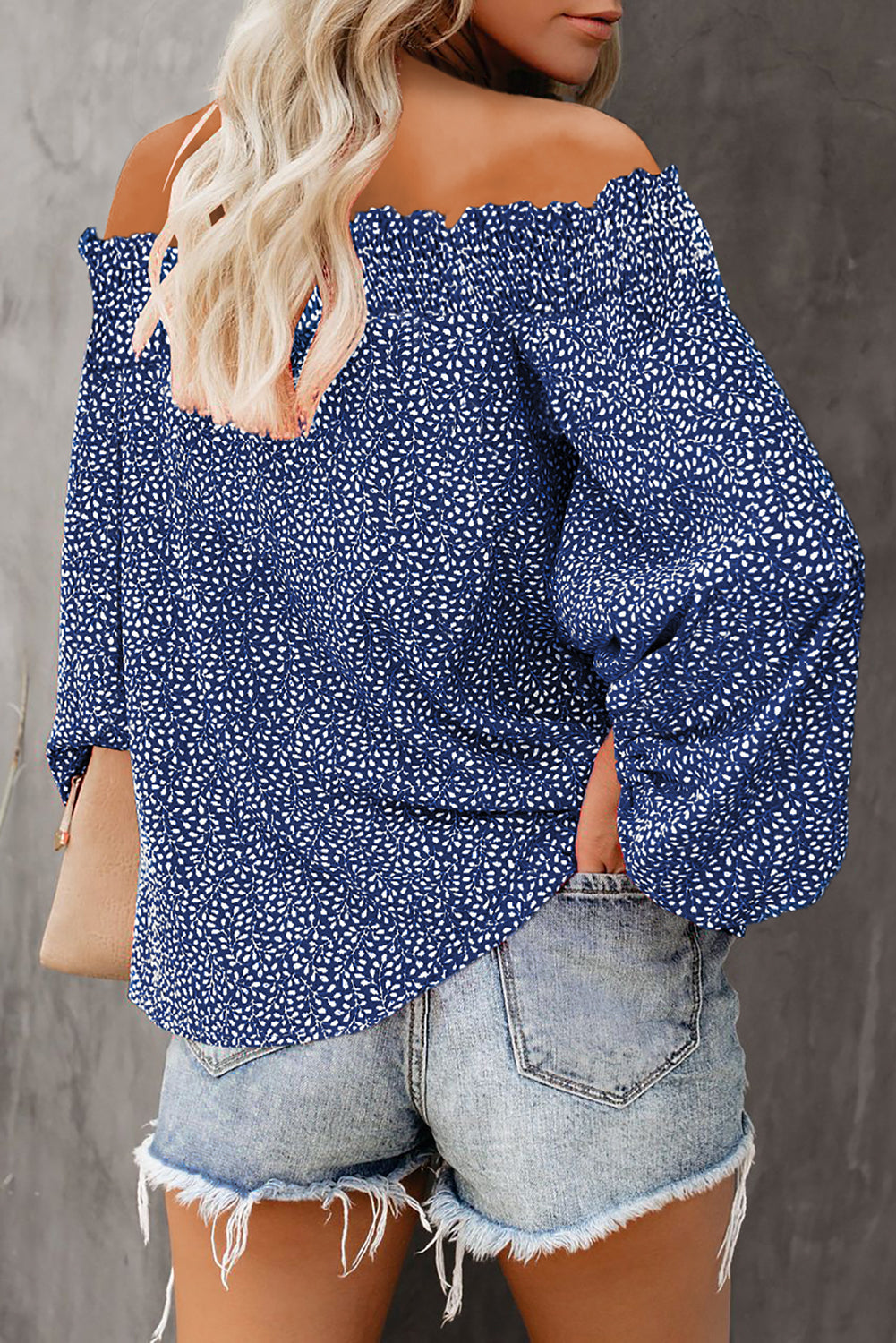 Off Shoulder Floral Print Lantern Sleeve Blouse