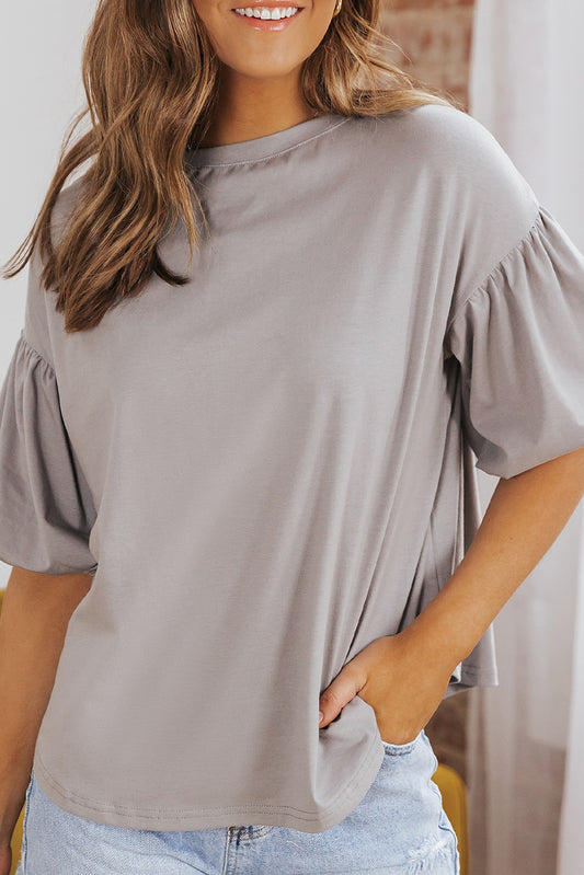 Joint Bubble Sleeve Round Neck Blouse