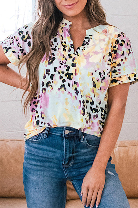 Dyed Notch V Neck Blouse