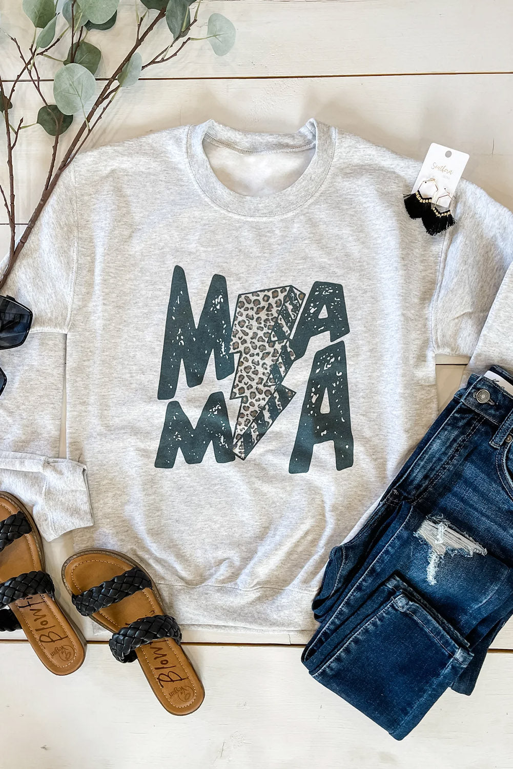 MAMA Lightning Leopard Print Long Sleeve Sweatshirt