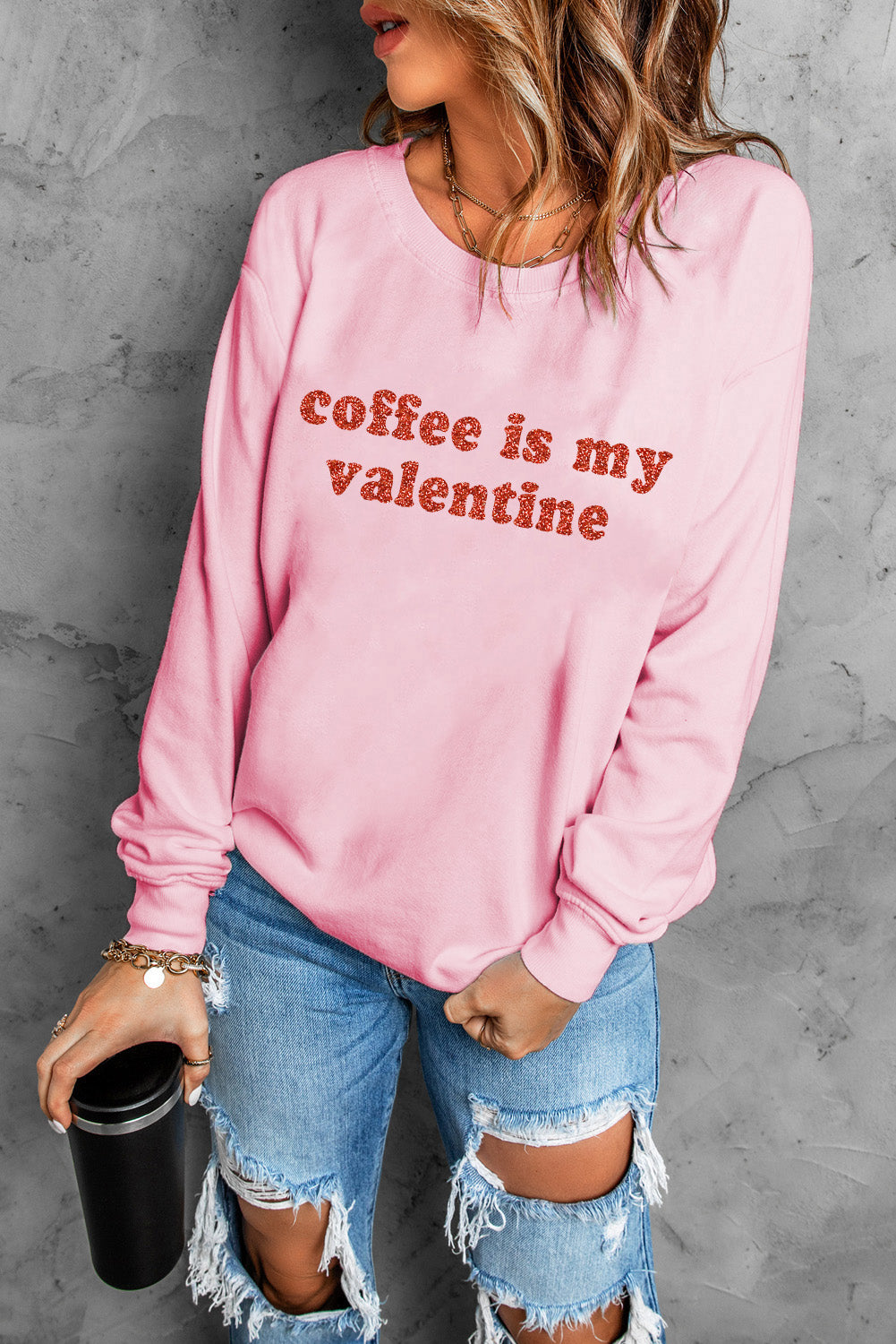 Sequined Coffee is my Valentine Graphic Pullover Sweatshirt