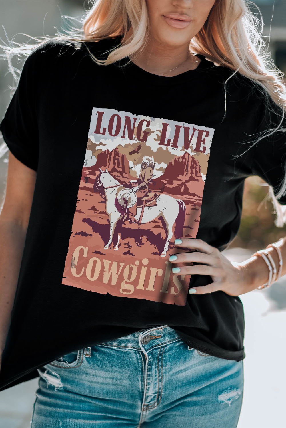 LONG LIVE Cowgirls Graphic Print Short Sleeve T Shirt