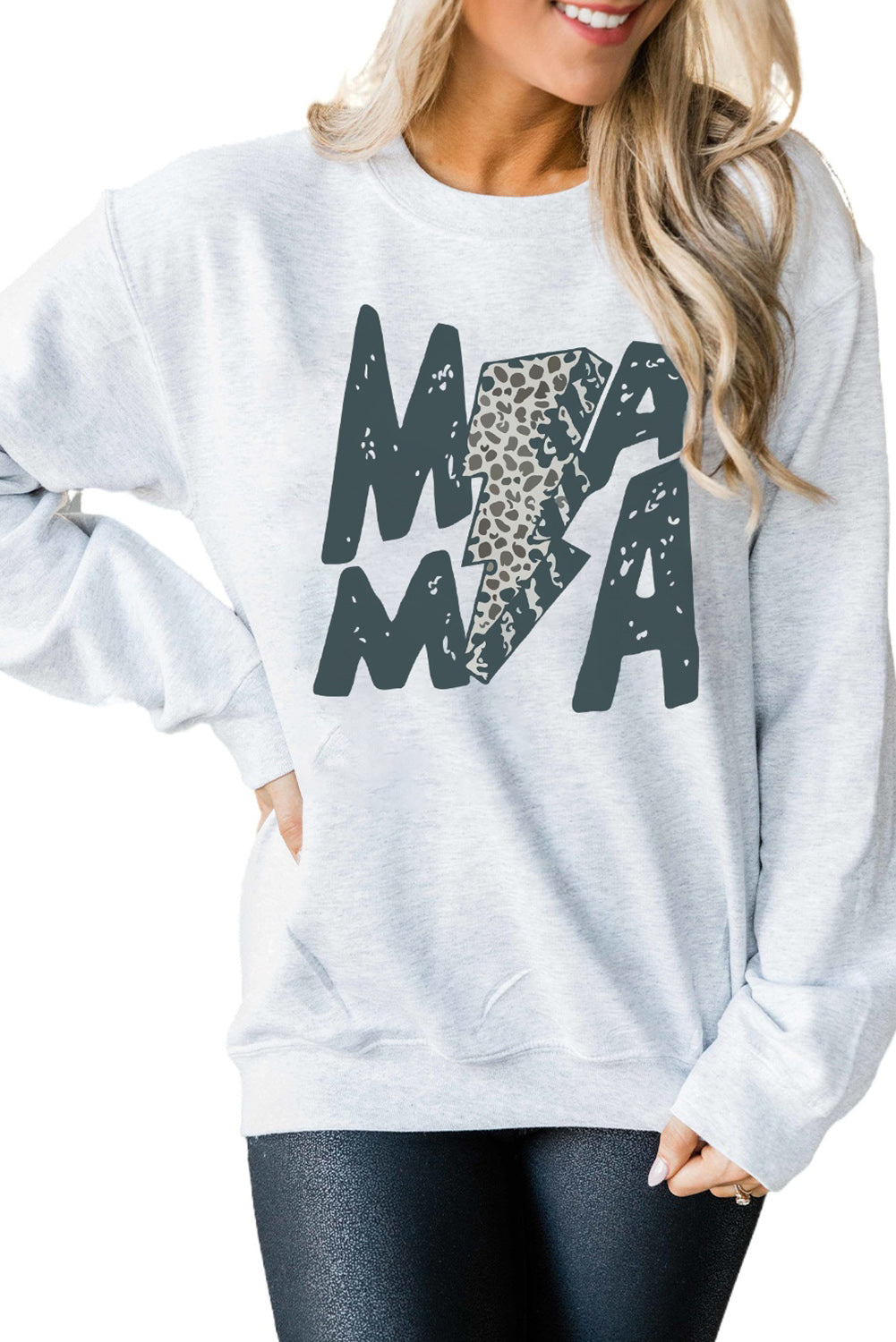 MAMA Lightning Leopard Print Long Sleeve Sweatshirt