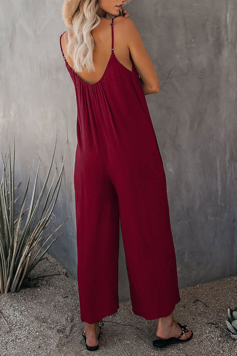 Spaghetti Straps Wide Leg Pocketed Jumpsuits