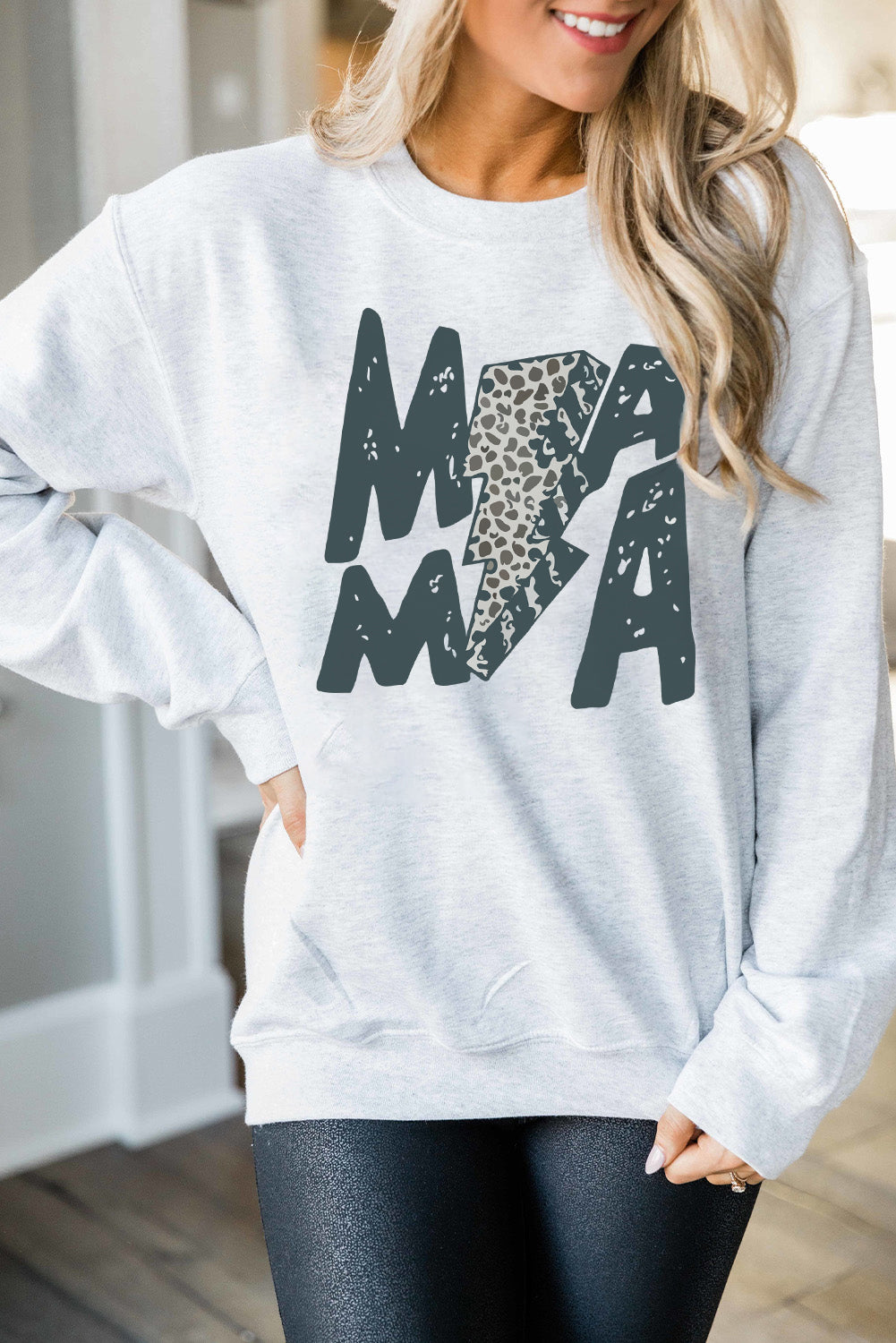 MAMA Lightning Leopard Print Long Sleeve Sweatshirt