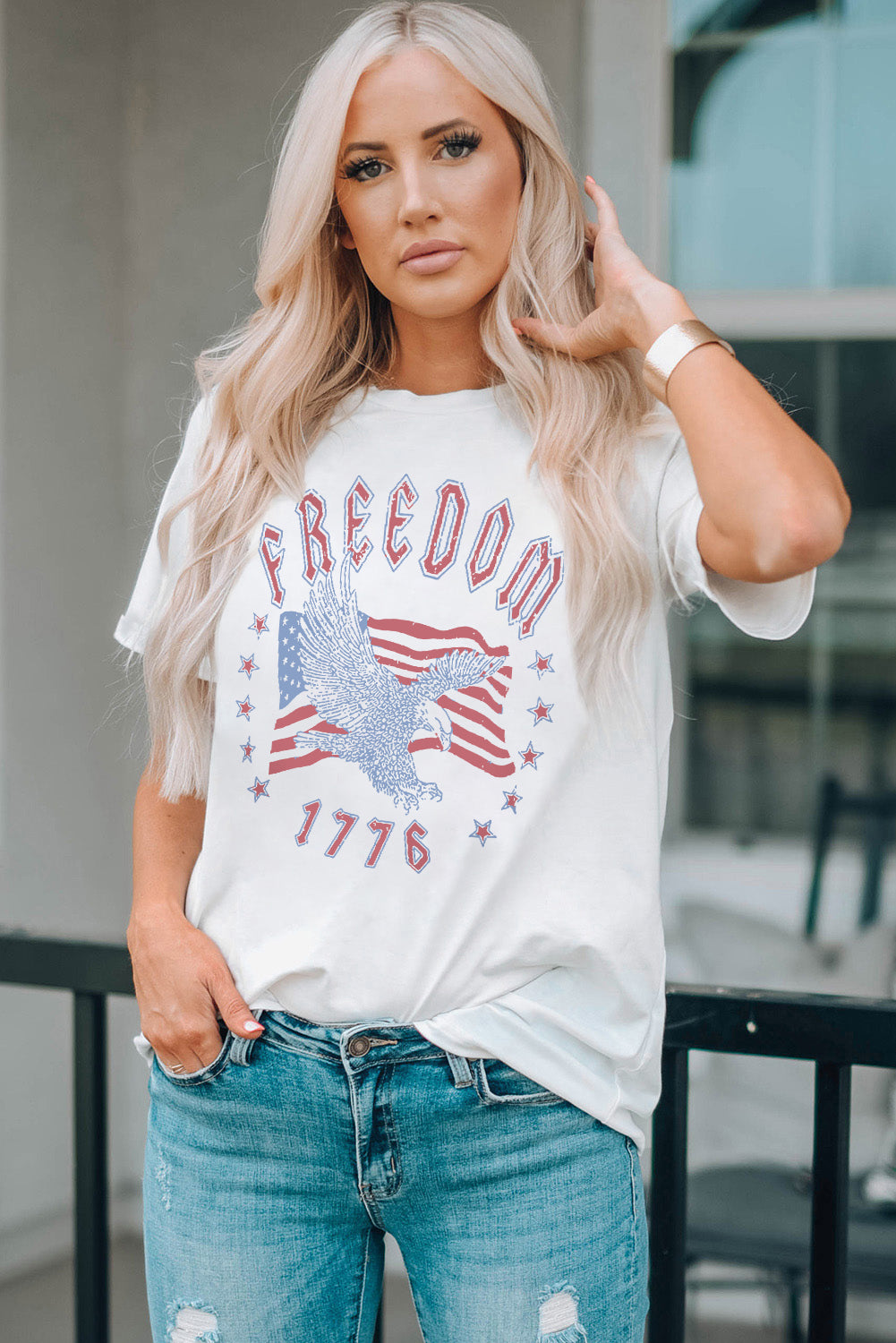 FREEDOM Eagle Flag Print 1776 Graphic Tee