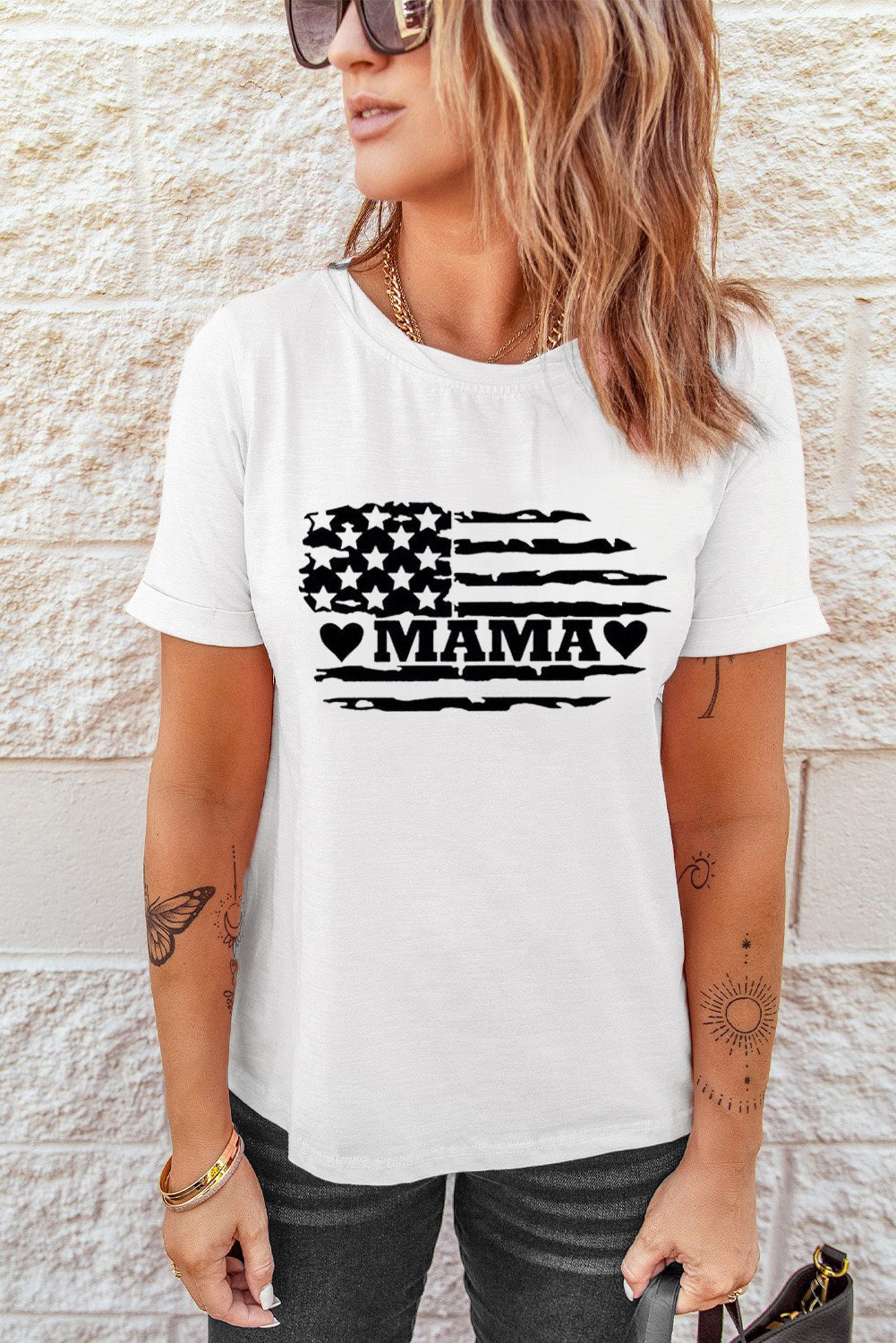 USA Flag MAMA Print Graphic Tee