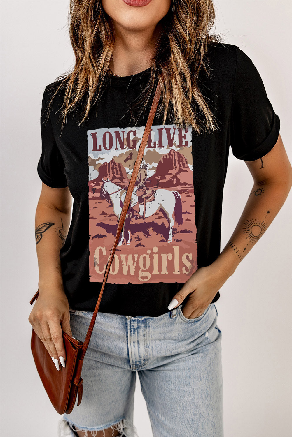 LONG LIVE Cowgirls Graphic Print Short Sleeve T Shirt