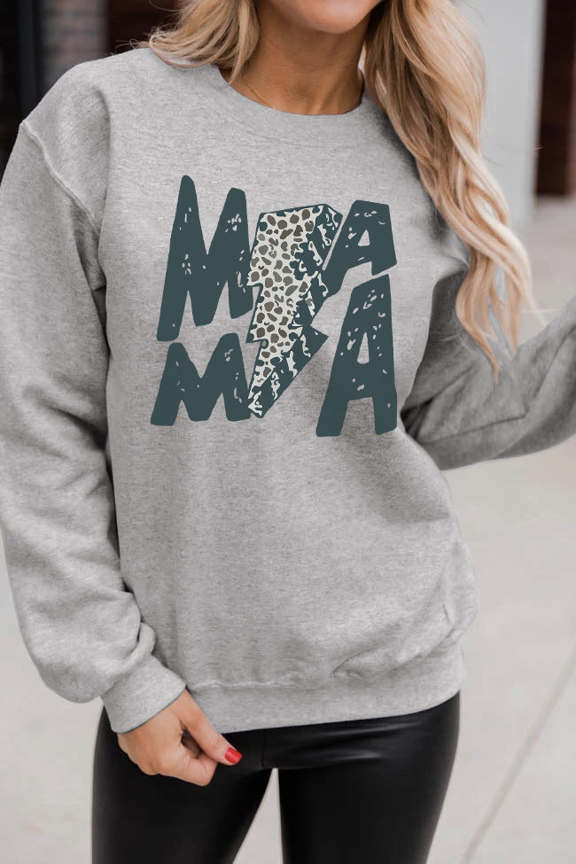 MAMA Lightning Leopard Print Long Sleeve Sweatshirt