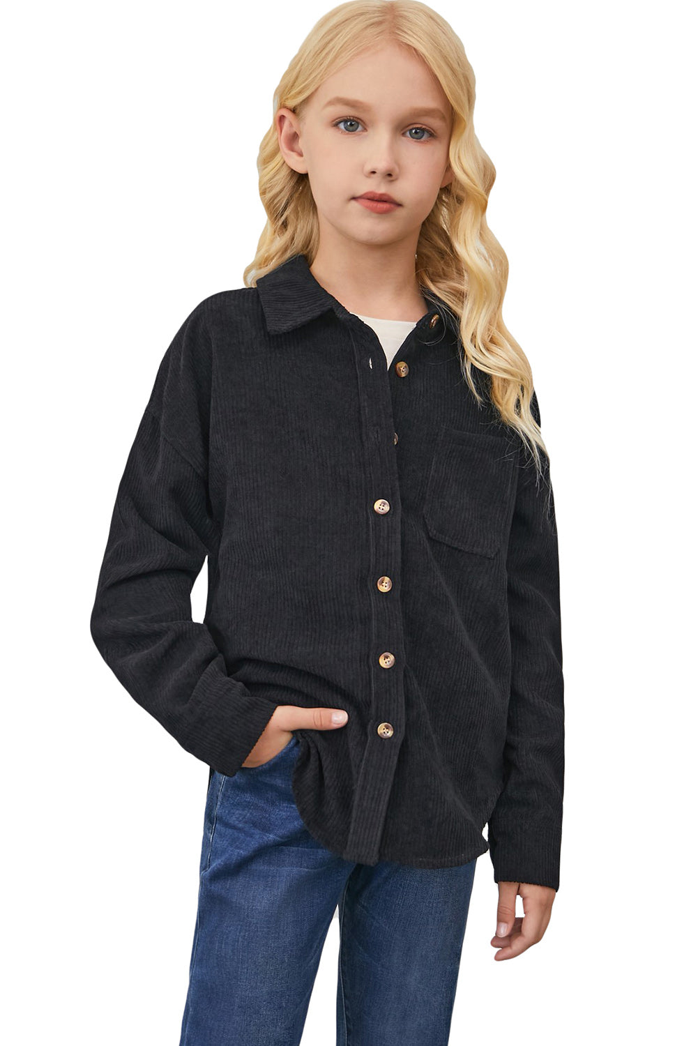 Little Girl Pocketed Corduroy Shirt