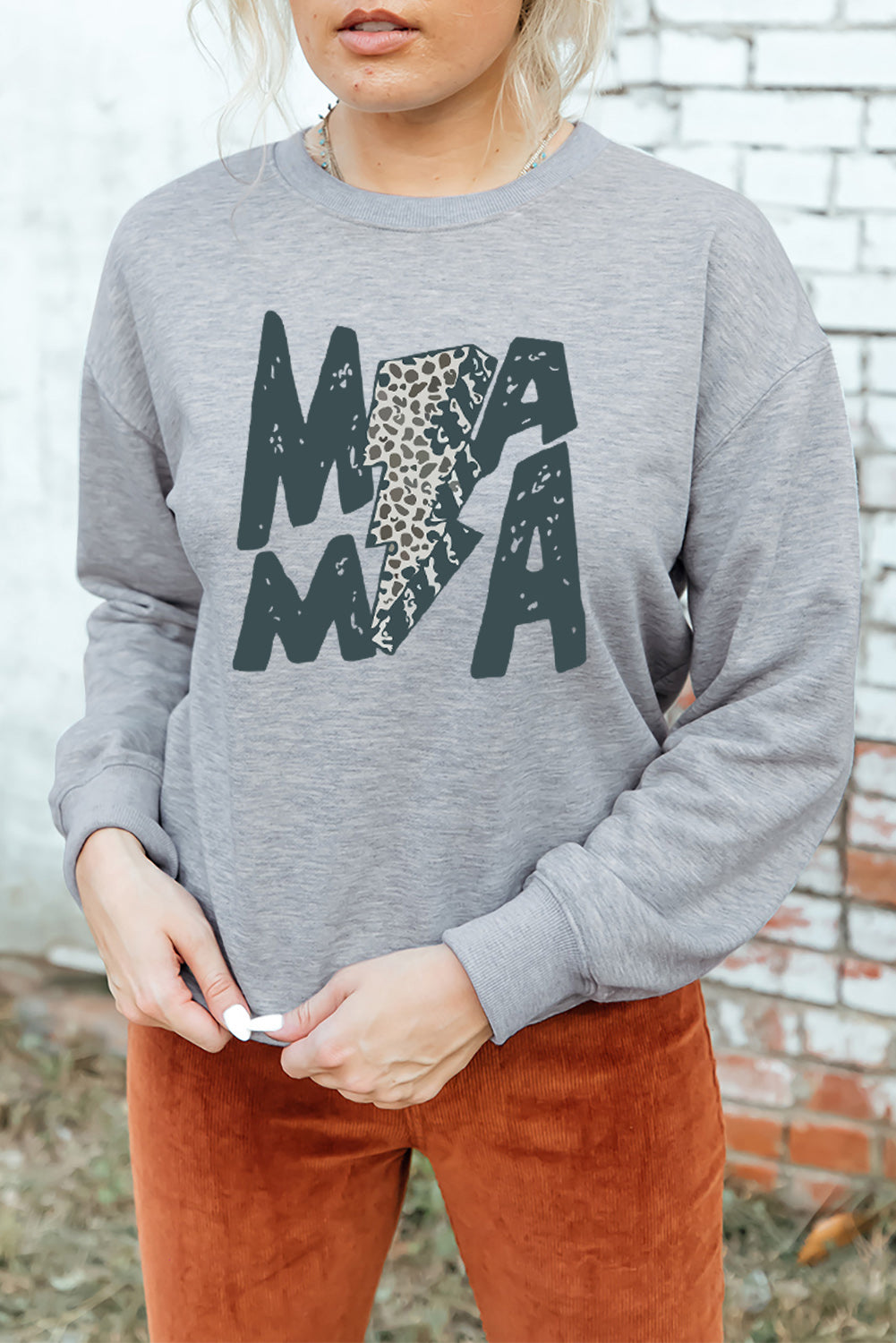 MAMA Lightning Leopard Print Long Sleeve Sweatshirt