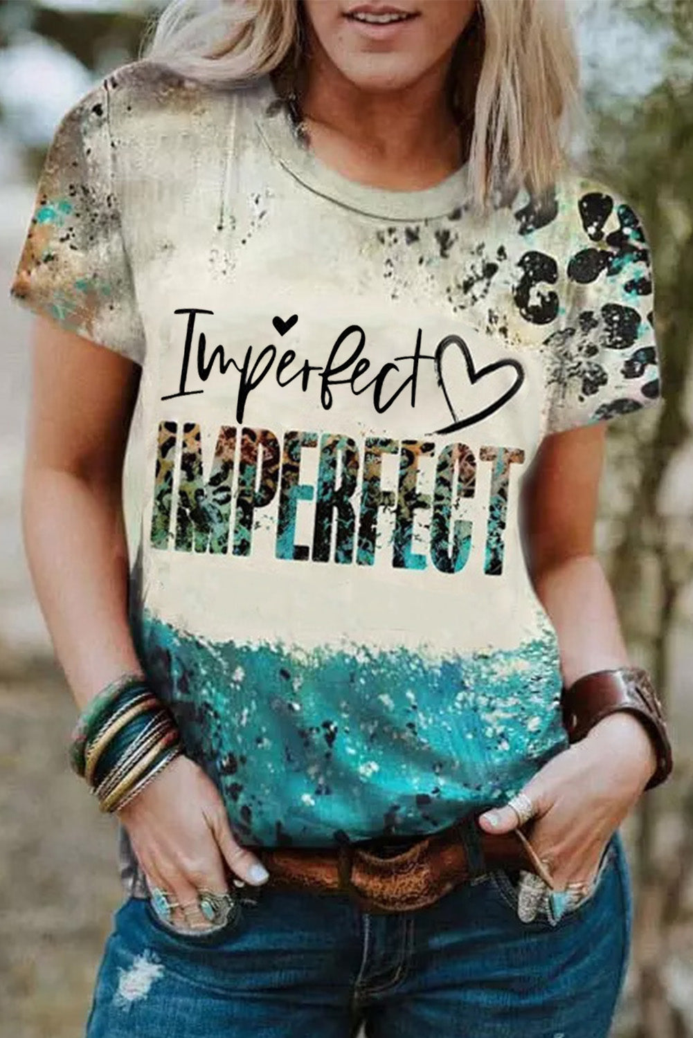 IMPERFECT Western Fashion Letters Graphic Tee