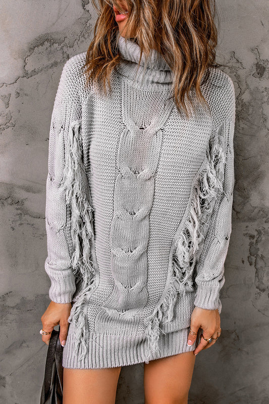 Twist Fringe Casual High Neck Sweater Dress