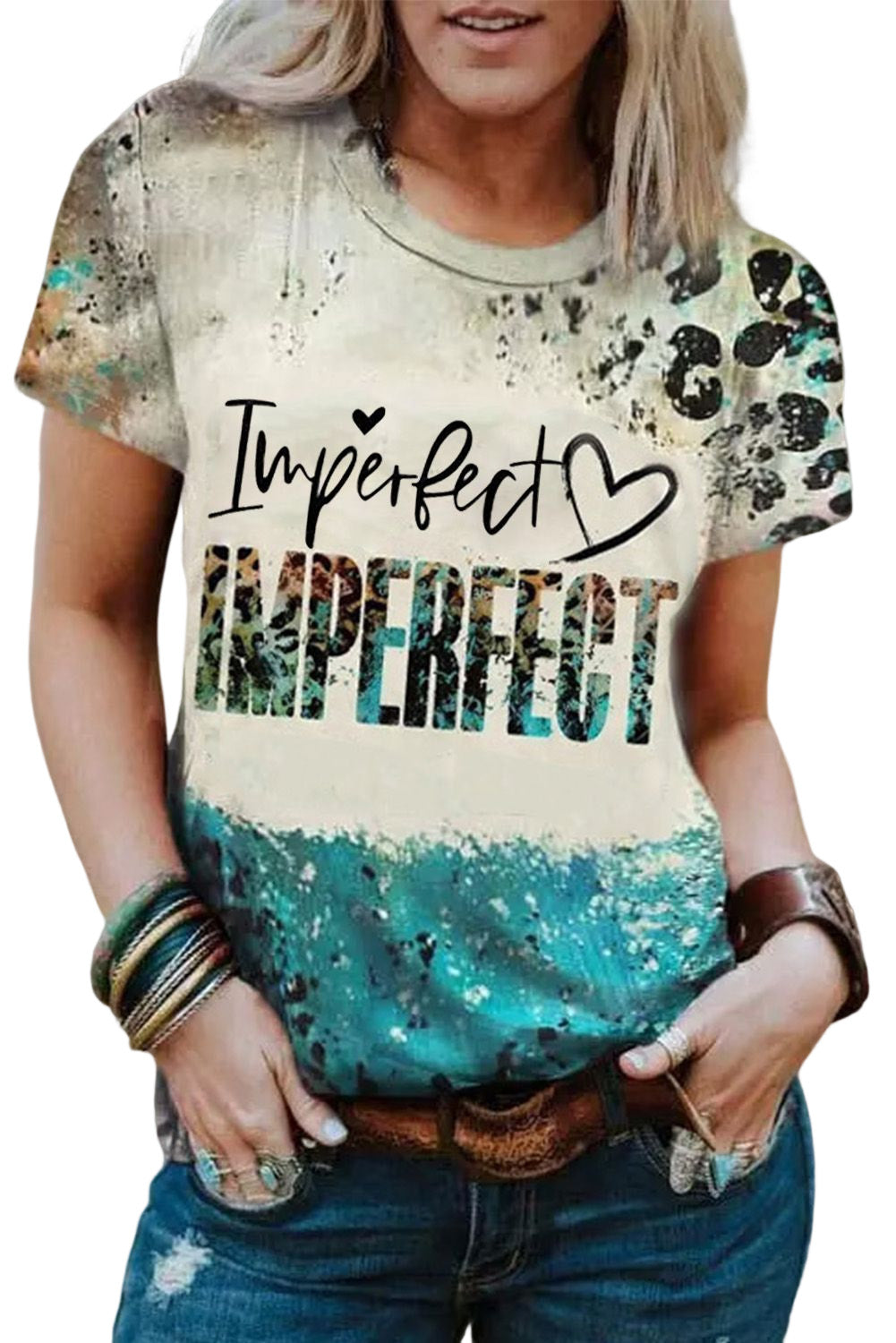 IMPERFECT Western Fashion Letters Graphic Tee