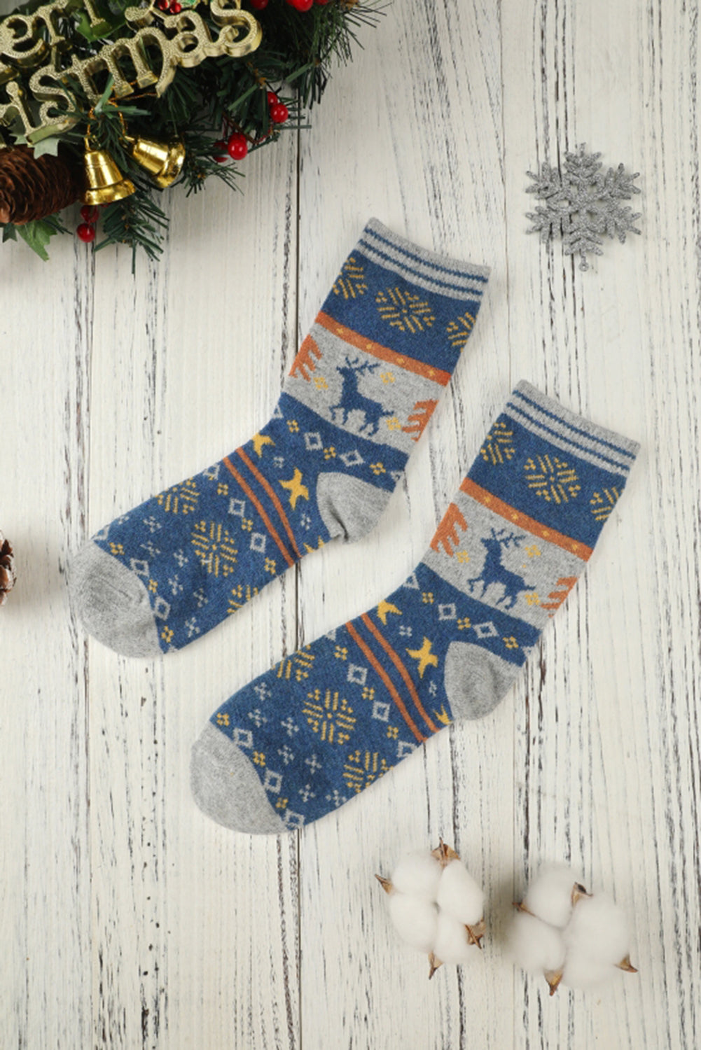 Multicolor 5 Pairs Christmas Reindeer Snowflake Pattern Socks