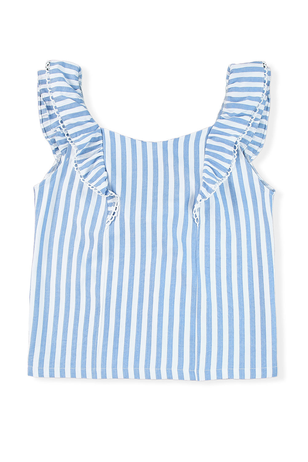 Striped Tie Back Ruffle Trim Tank Top